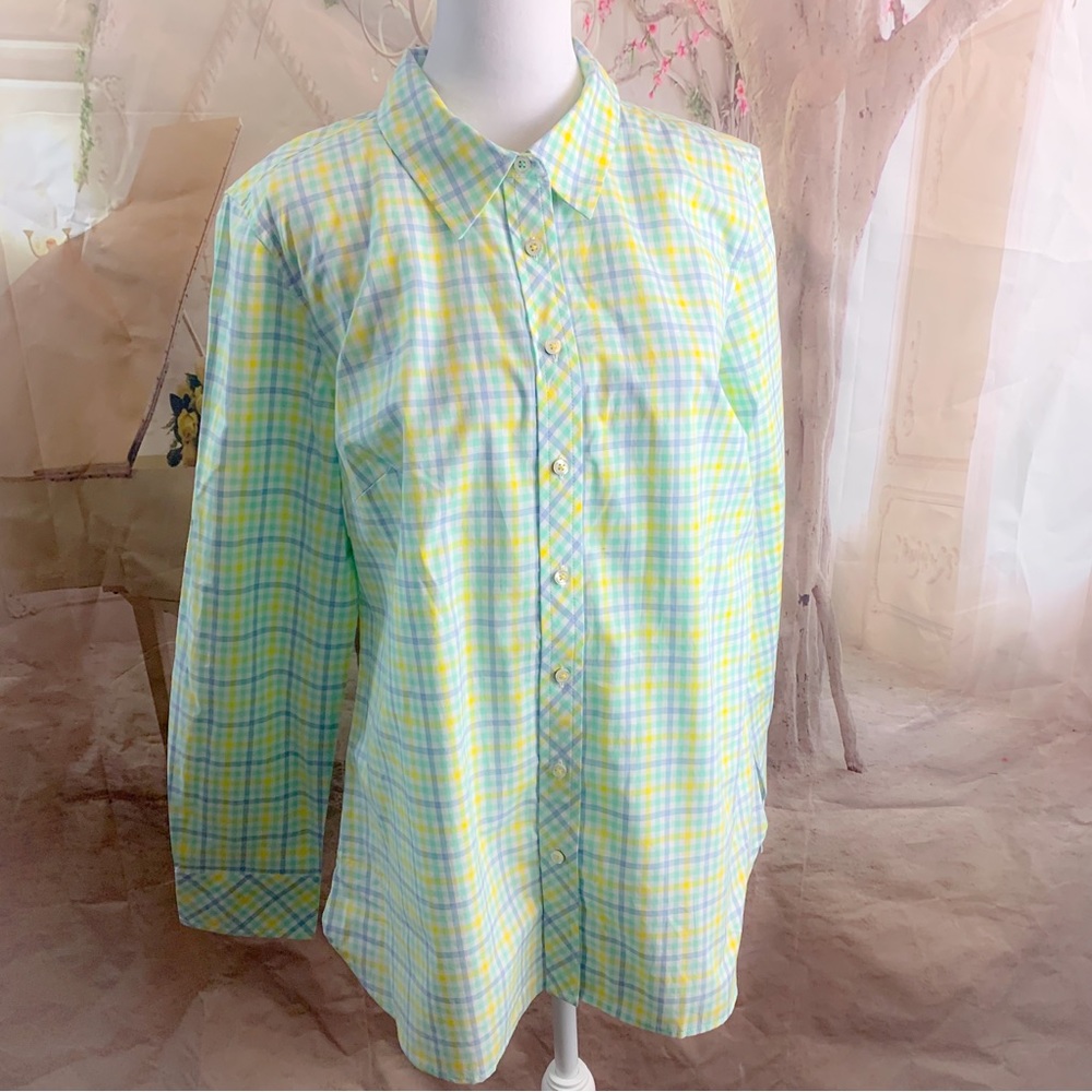 NEW Talbots Multi Color Plaid Button Down Shirt